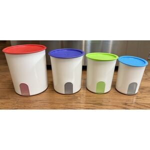 Tupperware One Touch Reminder Canister Set of 4 ABCD Colorful Lids Nesting